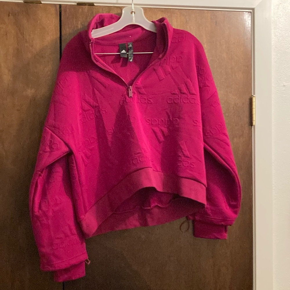 Adidas Pink Cropped Oversized Polo Sweatshirt